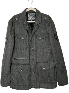 Affliction Charcoal Gray Military Field Jacket Wool Size XL